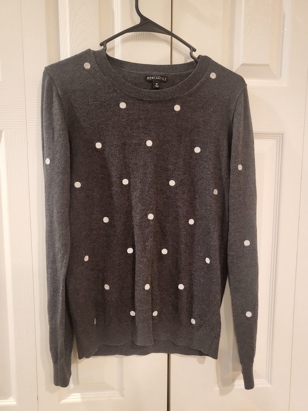 J.Crew Mercantile Charcoal Gray Silver Polka Dot Teddie Sweater M